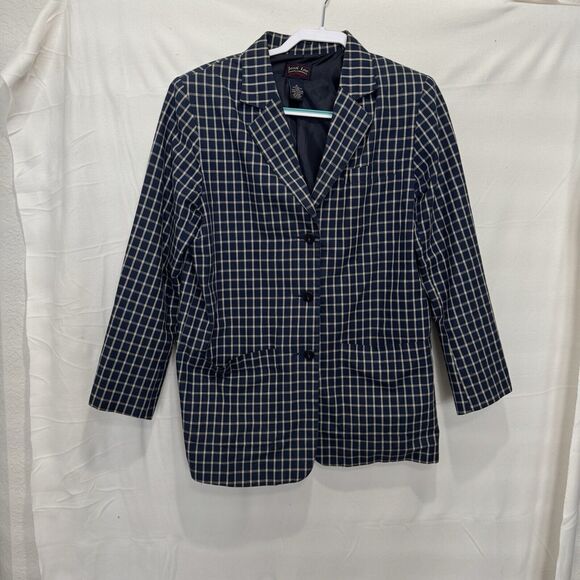 Jessi Lee Blazer Women's Sz M Blue & Beige Shoulder‎ Pads Vintage - Picture 1 of 10
